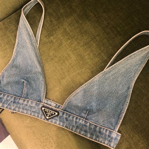 prada logo denim bralette|We're All Wearing Denim Bralettes Now Thanks To Prada.